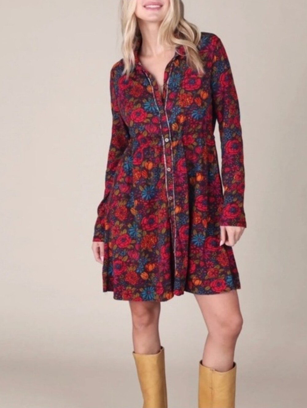 Natural Life Christa Knit Floral Mini Dress 100% Cotton Bohemian Retro Size XS